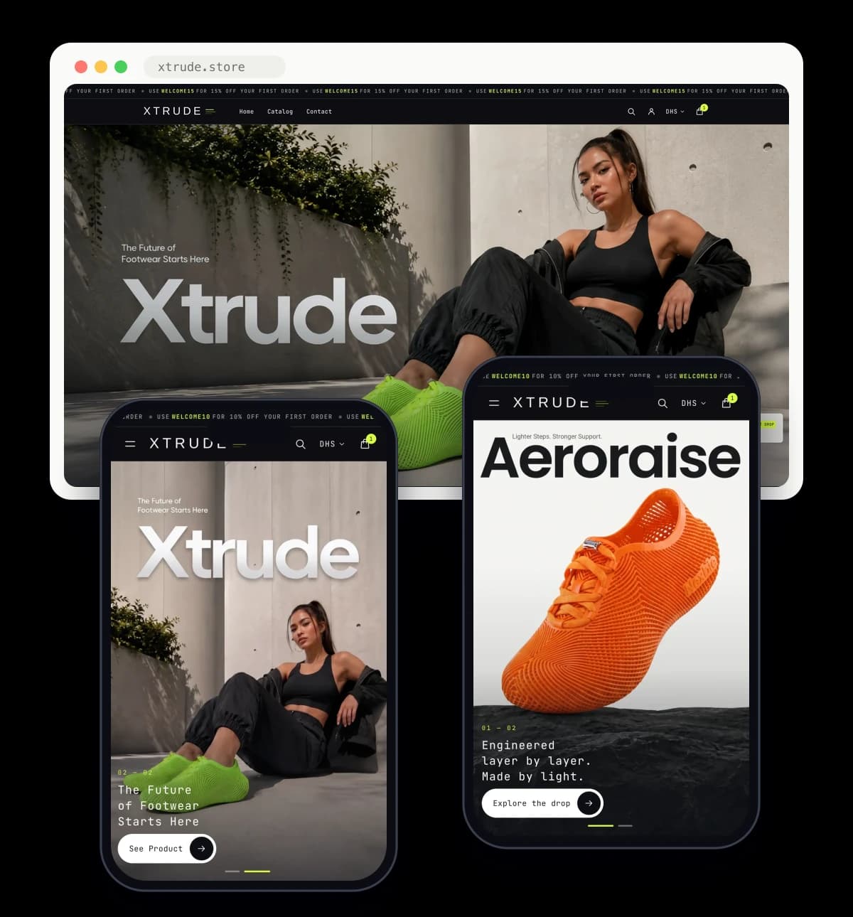 The Xtrude online store, built by AINALTAIR, on desktop and mobile
