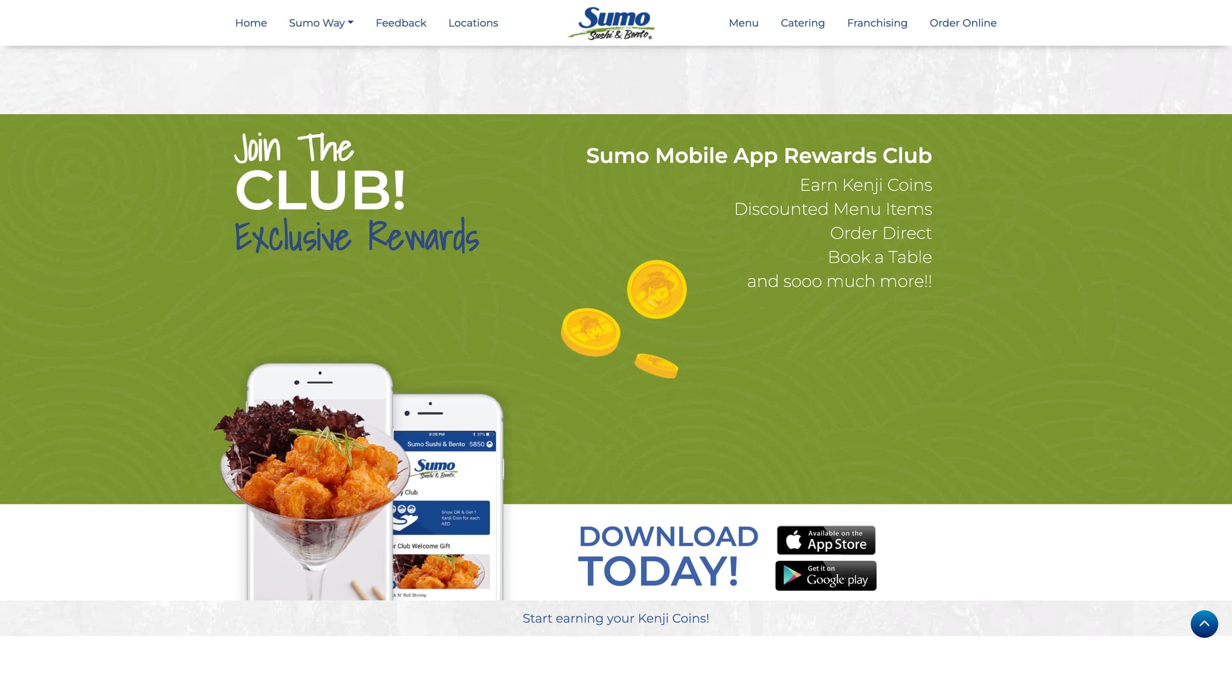 Sumo Sushi & Bento website, inner section