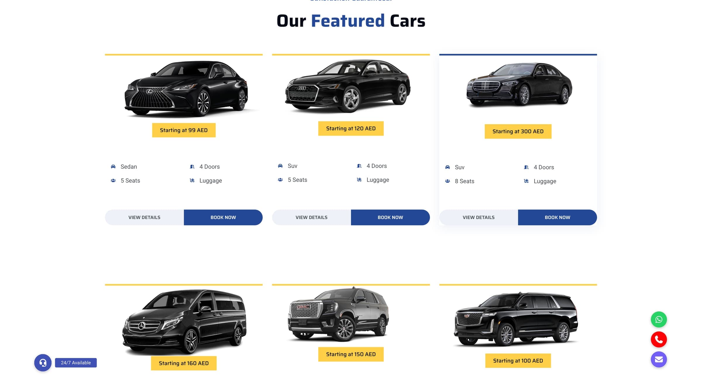Gulf Luxury Cars website, inner section