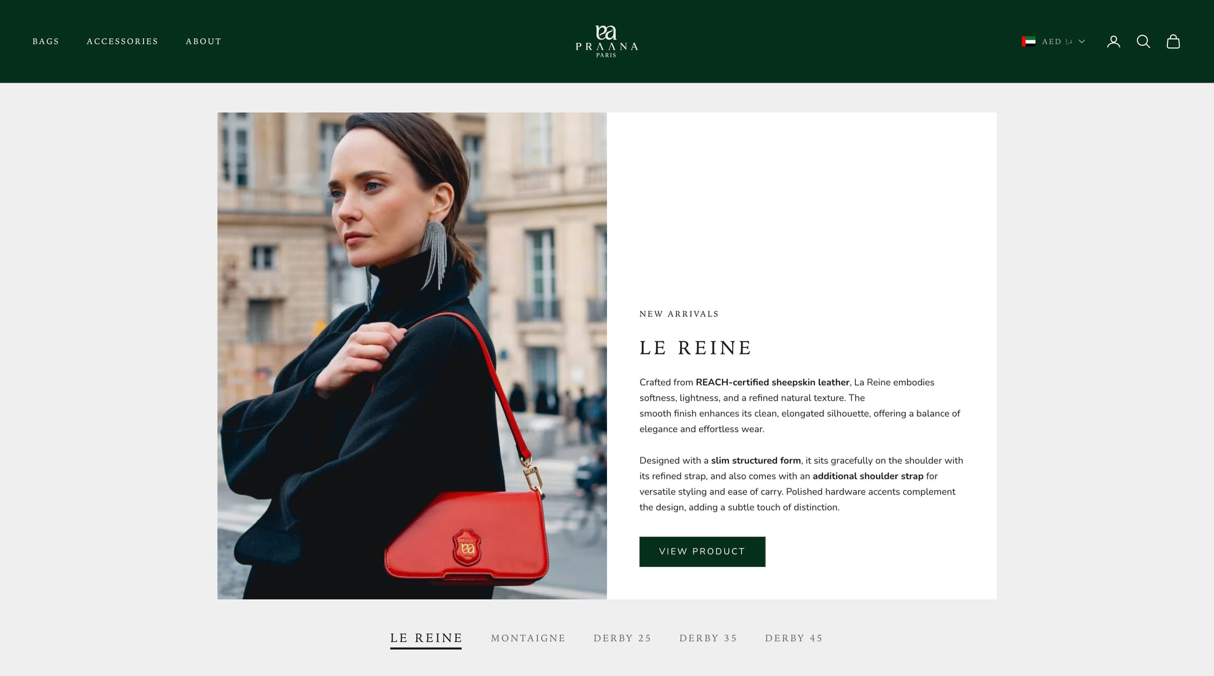Praana Paris website, inner section